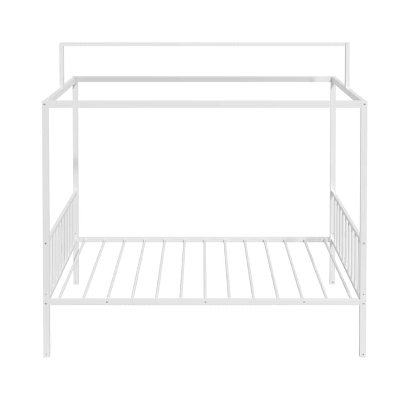 3-in-1 Convertible Metal Bed for Kids, Toddler Floor Bed, Fenced Bed and Montessori Elevated Bed with House-shaped Frame
