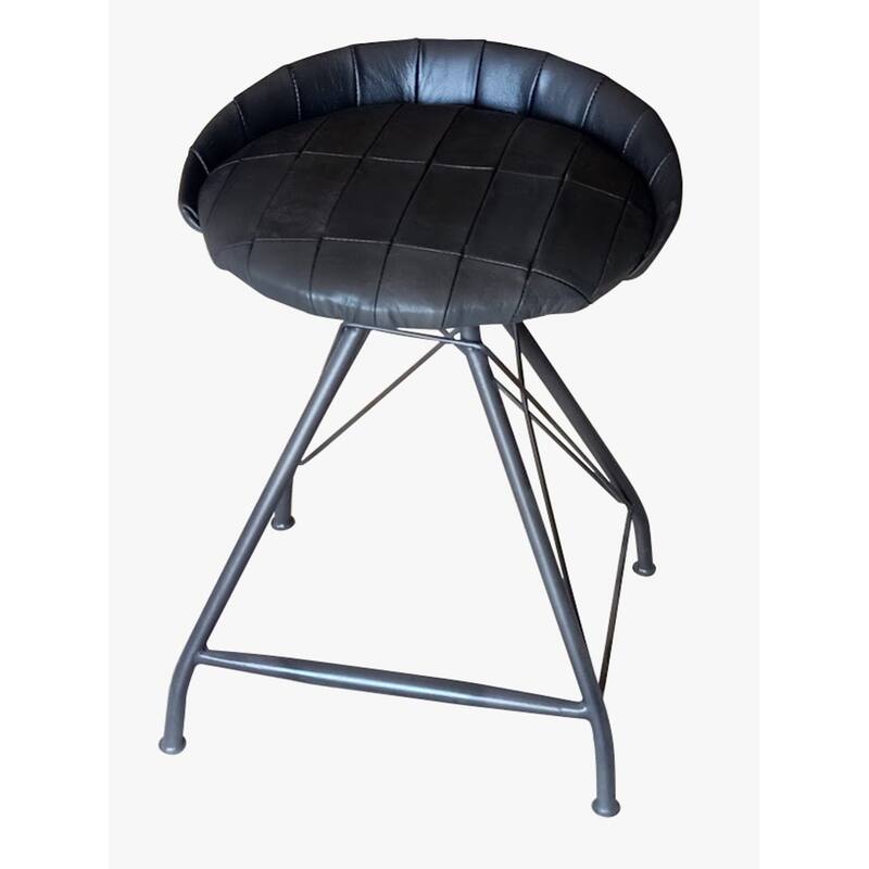 HomeRoots 24" Gray Leather And Iron Swivel Counter Height Bar Chair