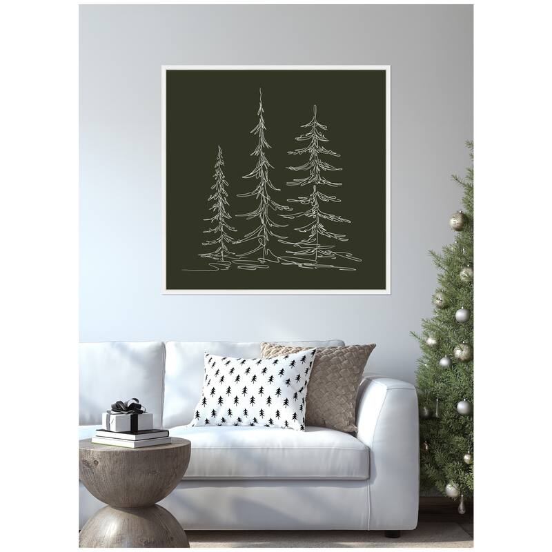 Kate and Laurel Sylvie Framed Canvas Minimalist Evergreen Trees Sketch Green by The Creative Bunch Studio