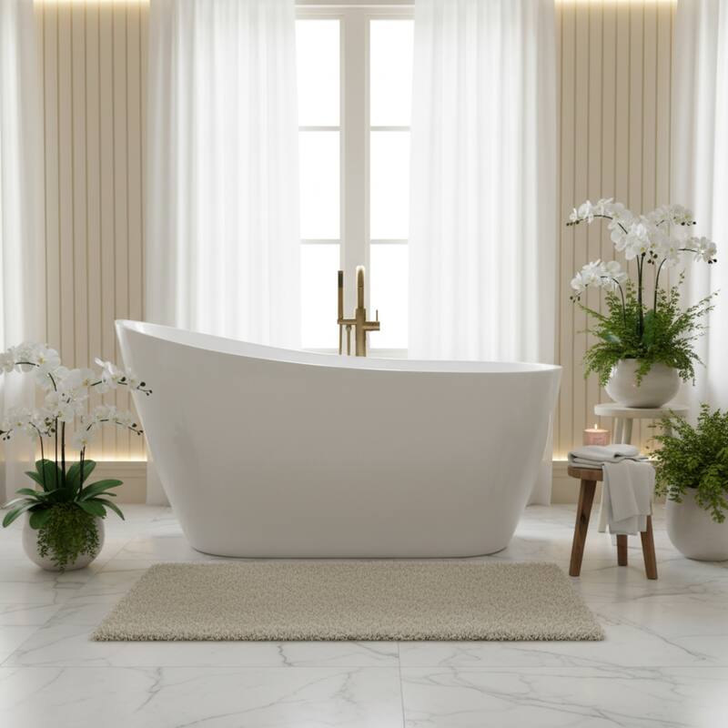 Vanity Art 55" X 28" White Acrylic Freestanding Bathtub - White/Integrated Overflow