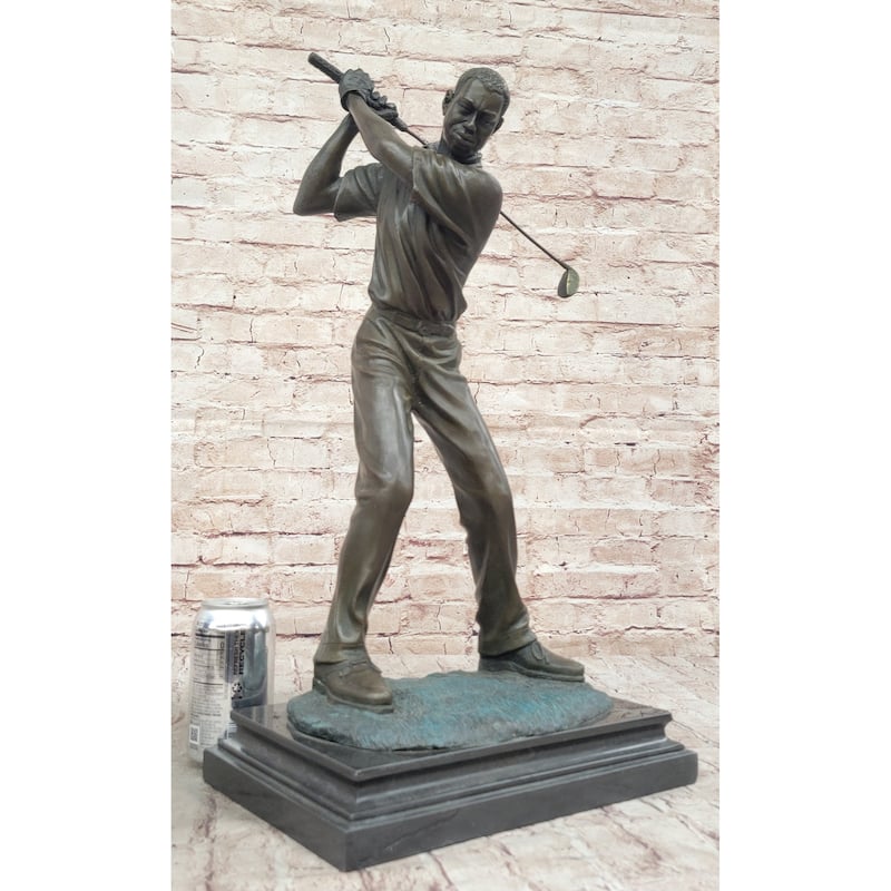 Signed Original Milo Male Golfer Sport Trophy Solid Bronze Sculpture Figurine