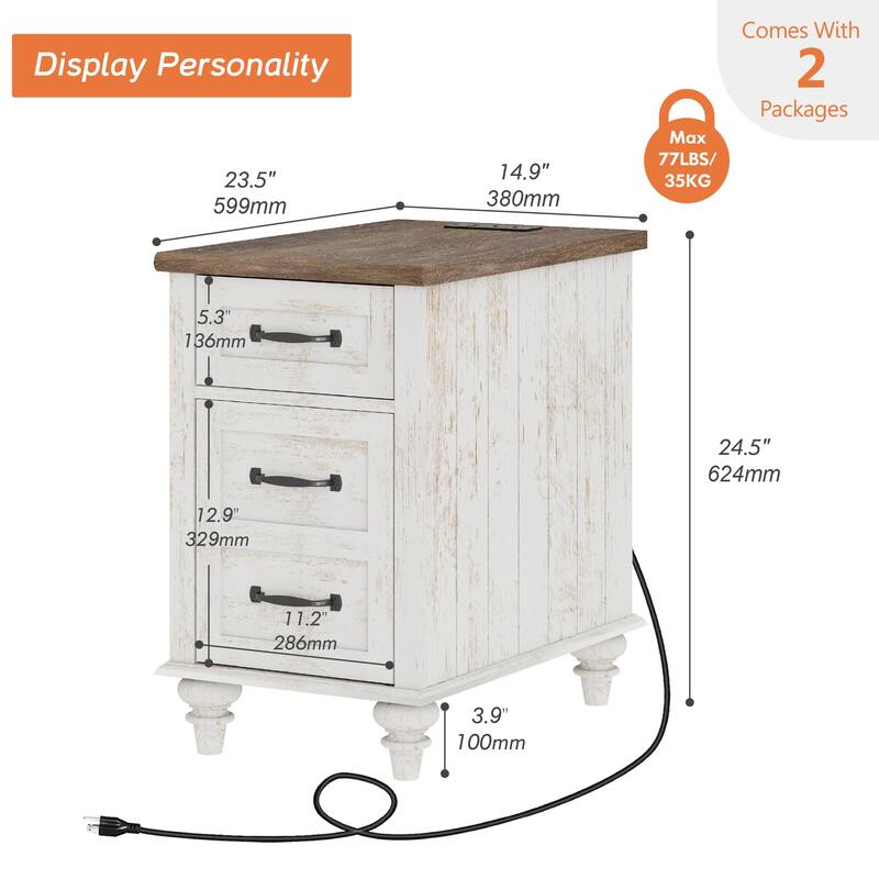 Nightstand End Table With Charging Station for Living Room Bedroom