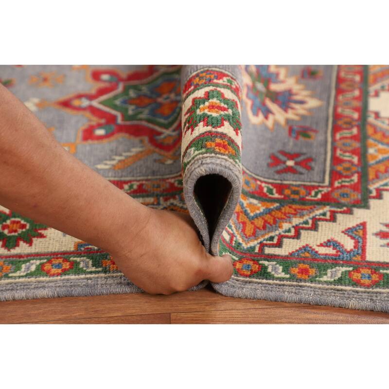 Geometric Kazak Rug Handmade Foyer Wool Carpet - 2'9" x 4'0"