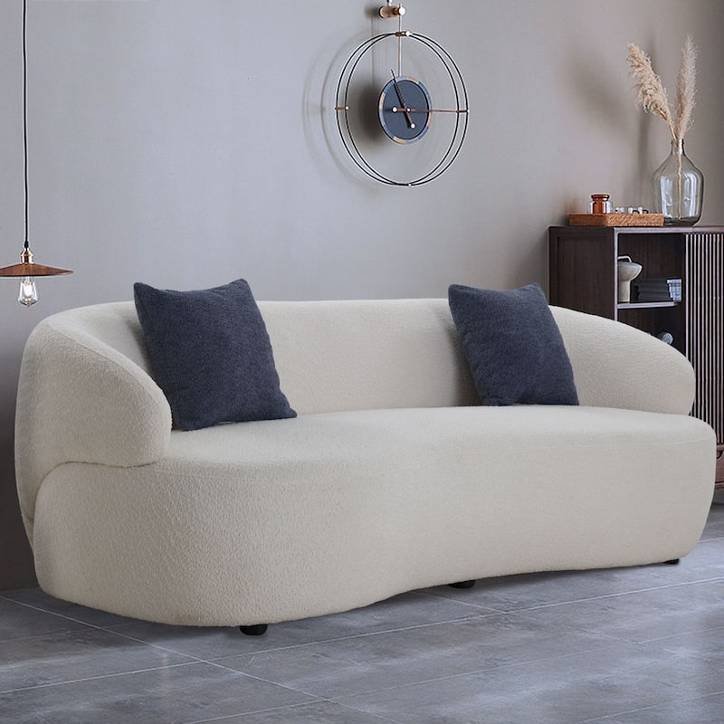 Minimalist Curved Sofa with Pillows - Soft Corduroy or Cozy Polar Fleece Upholstery