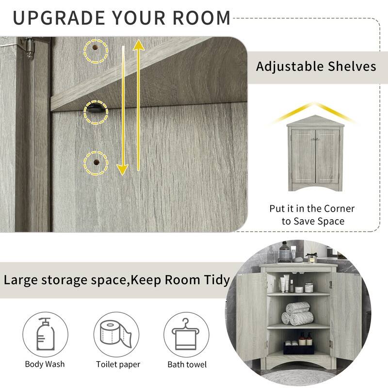 Corner Triangle Bathroom Storage Cabinet with Adjustable Shelves, Freestanding Floor Cabinet, Accent Cabinet for Living Room