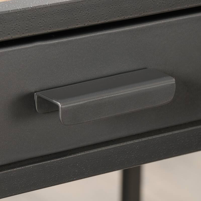 Engineered Wood Industrial L-Shaped Desk with 2 Drawers and Shelves, Brown