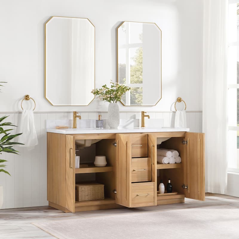 Karachi Bath Vanity with White Grain Stone Top, no Mirror