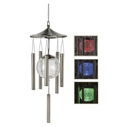 Sunergy 50403337 Windlights Solar Lighted Wind Chime, Blue, Green, Red Glass, Stainless Steel