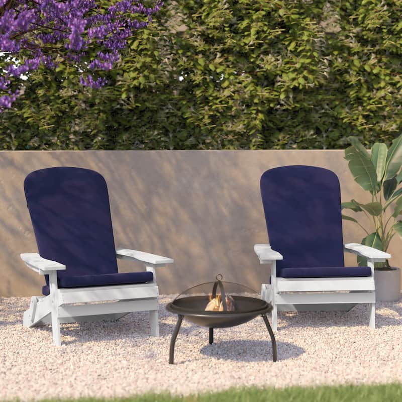 Indoor/Outdoor Folding Adirondack Chairs with Cushions - Set of 2 - 30.25"W x 34"D x 37"H - White/Blue