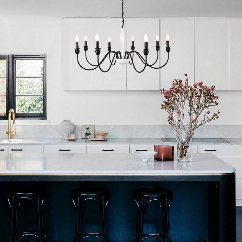 8-Light Candlestick Hanging Linear Island Chandelier Lighting Fixture for Dining Room Kitchen Island