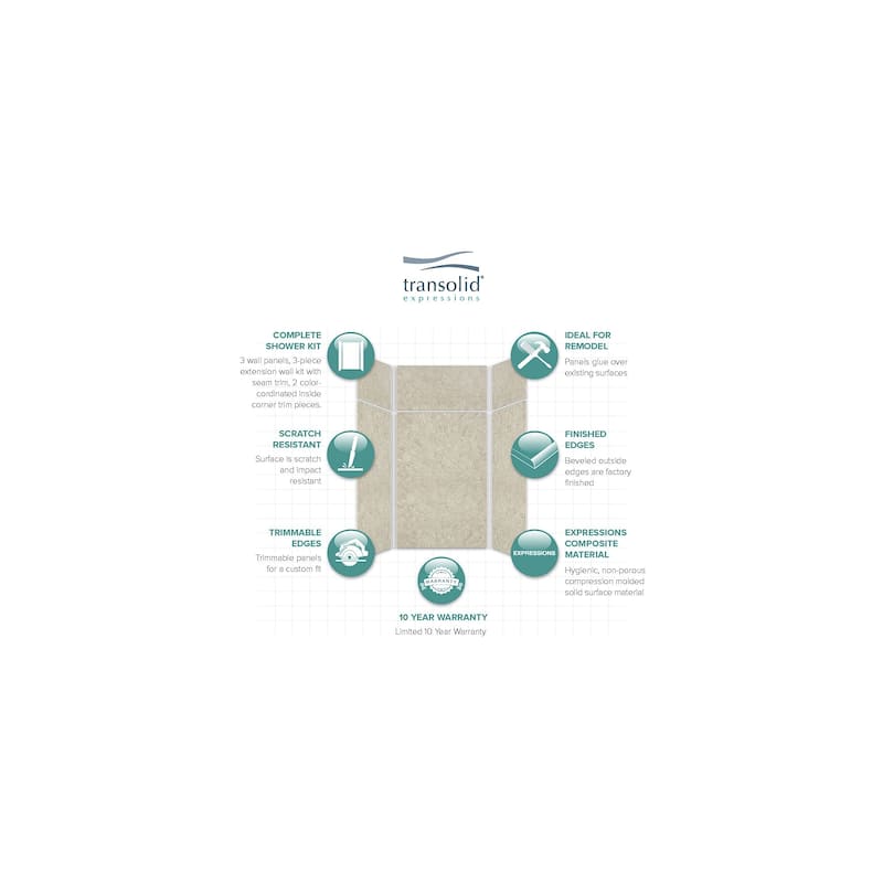 Transolid Expressions 48-in X 48-in X 96-in Glue to Wall Shower Walls - 48" x 48" x 96" - 48" x 48" x 96"