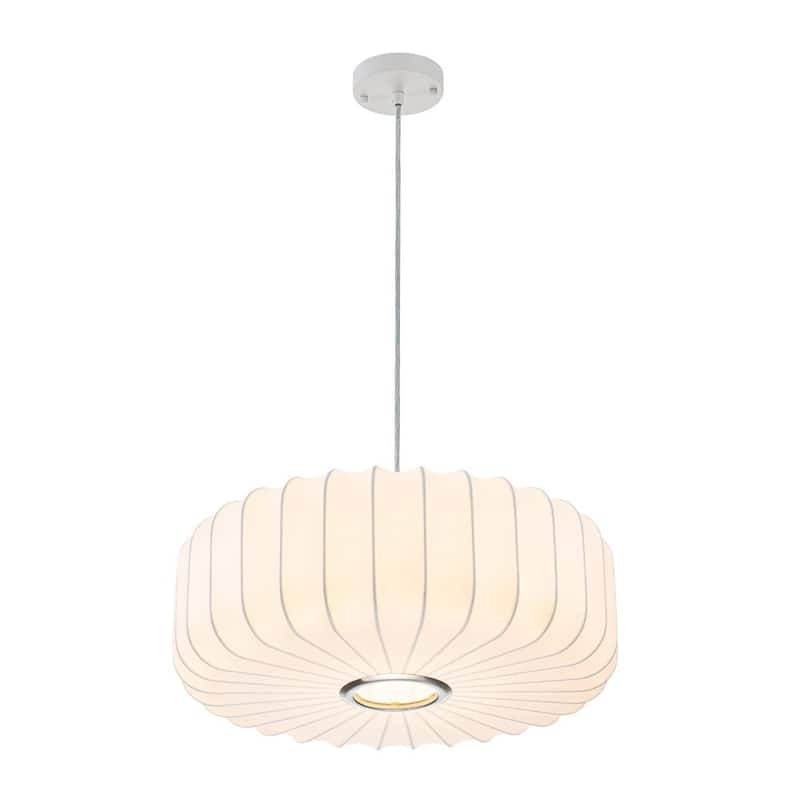 Dimmable Drum 1-Light Hanging Dining Pendant with Silk Shade - 20.1 in