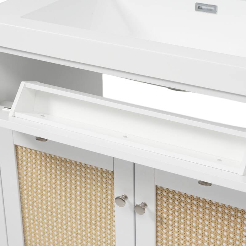 Christopher Knight Home - Bellmere 60" Modern Double Sink Bathroom Vanity with SMC Sink, Soft-Close Storage, and Solid Wood Legs