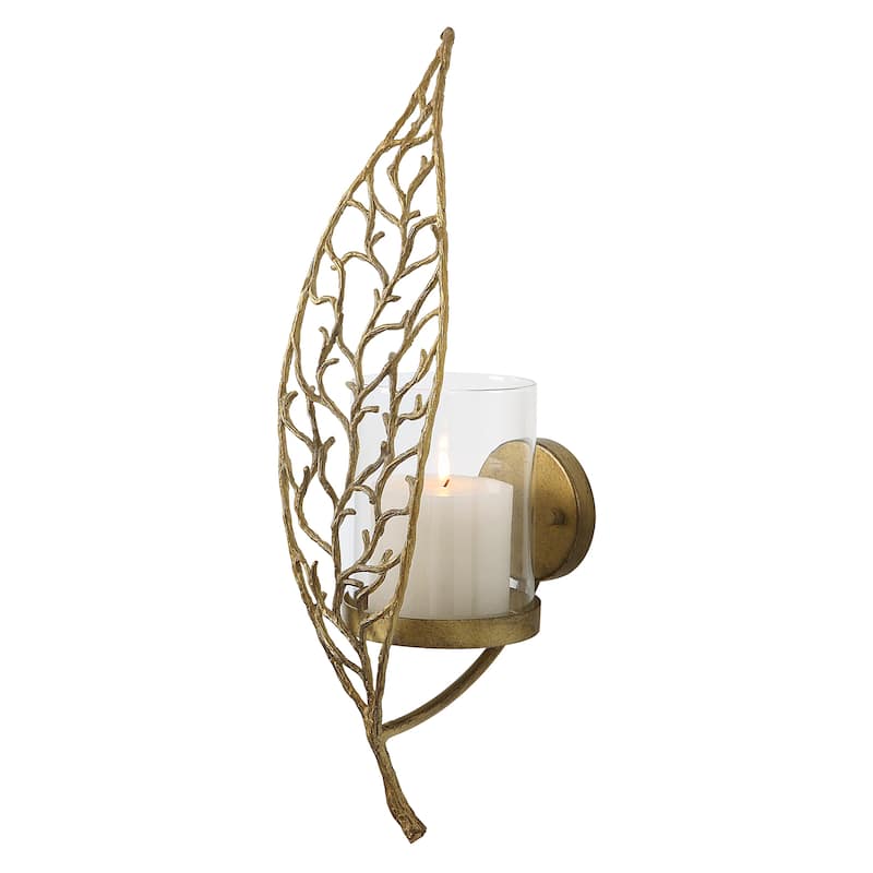 Uttermost Woodland Treasure Gold Candle Sconce - 6"W x 17"H x 4.25"D
