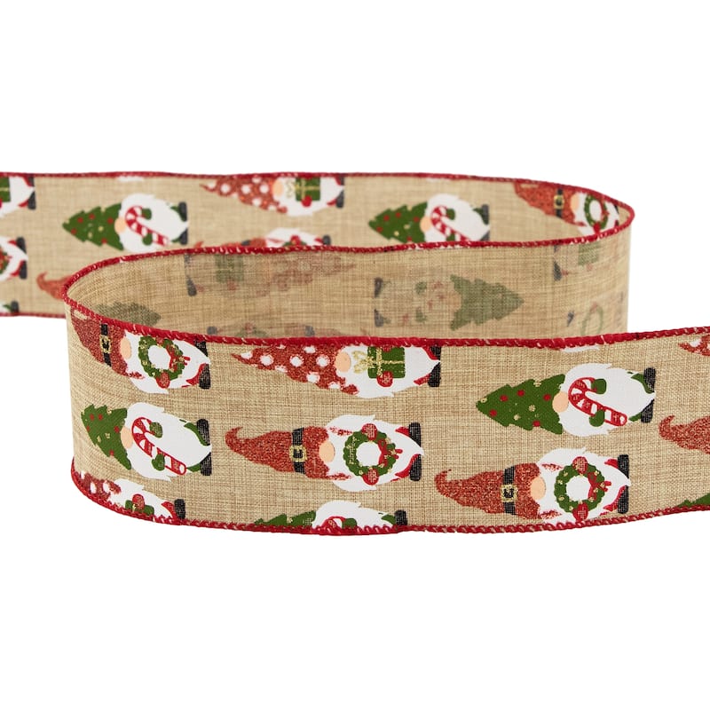 Santa Gnome Wired Craft Christmas Ribbon 2.5" x 10 Yards