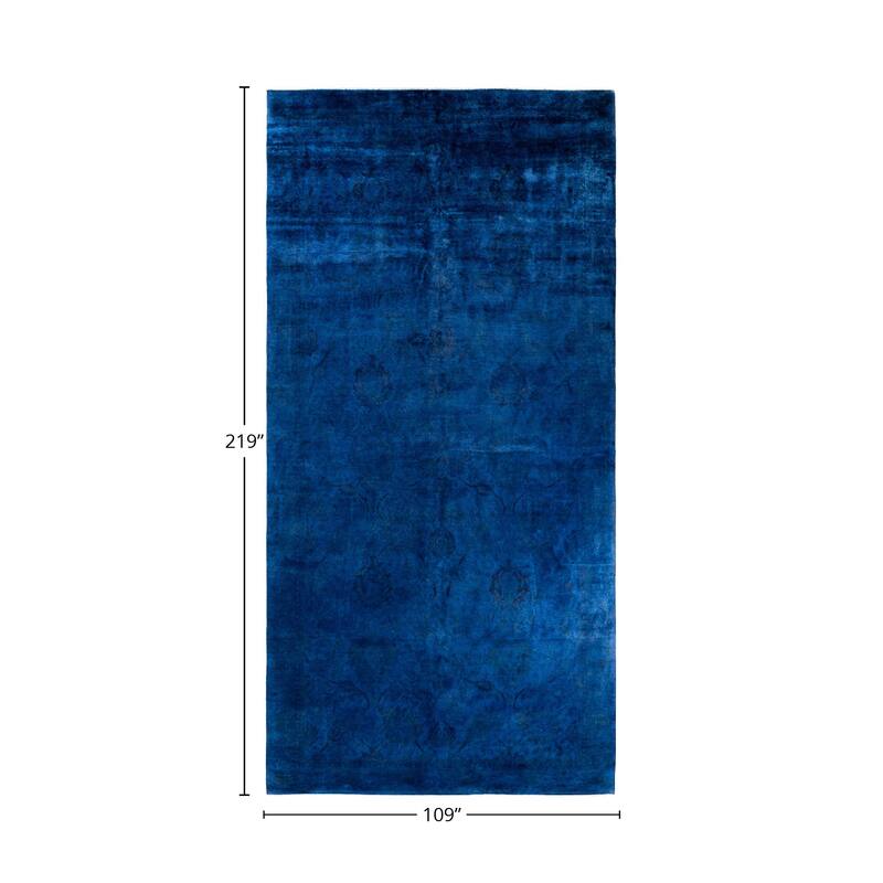 Overton Handknotted Wool Vintage Inspired Contemporary Overdyed Blue Area Rug - 18' 3" x 9' 1"