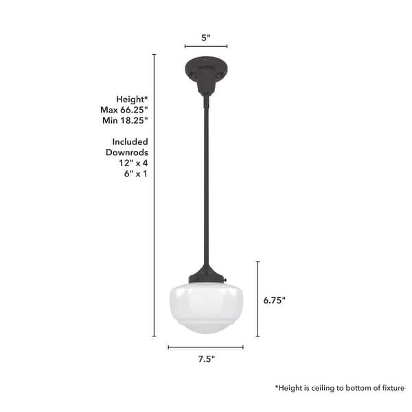 dimension image slide 0 of 4, Hunter Saddle Creek 1-Light Mini Pendant / Semi-Flush Mount Ceiling Light - Kitchen Island, Dining Room, Hallway