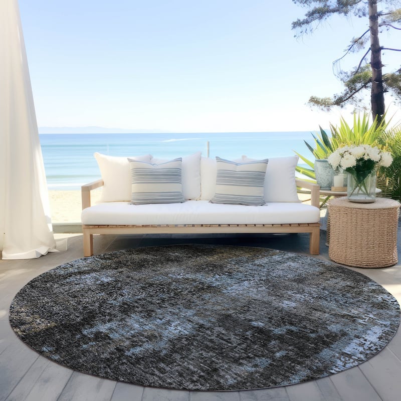 Machine Washable Indoor/ Outdoor Chantille Contemporary Abstract Rug - Graphite - 8' x 8'