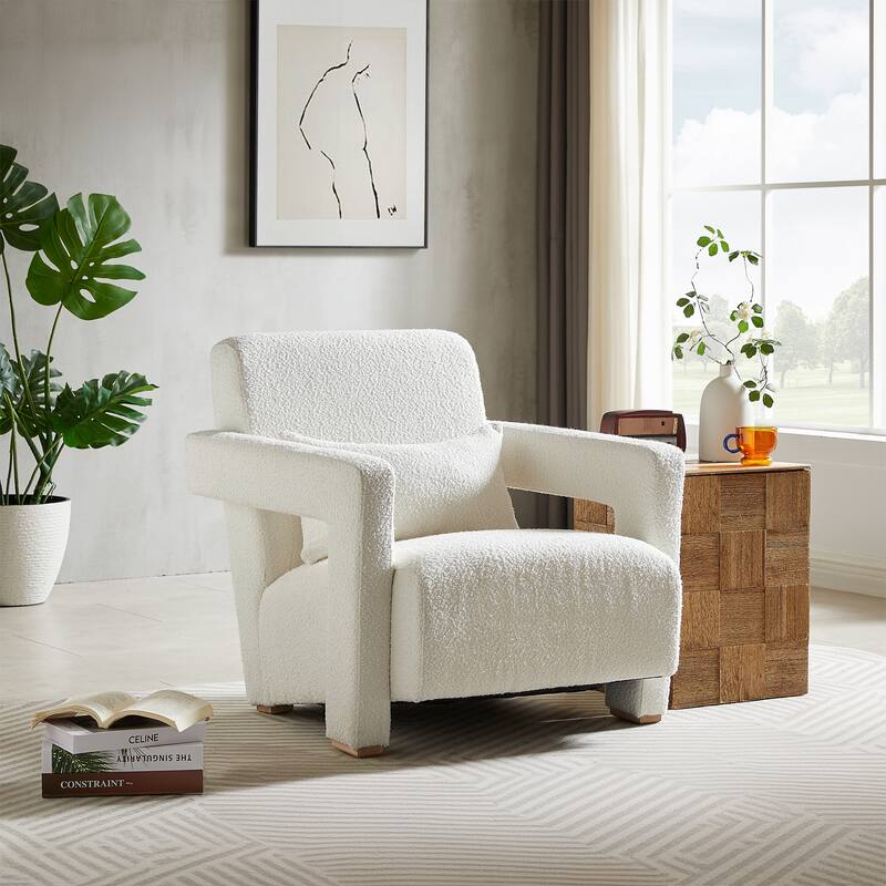 Modern 30.3" Accent chair with Square Wooden Block Legs and Ergonomic Lumbar Support