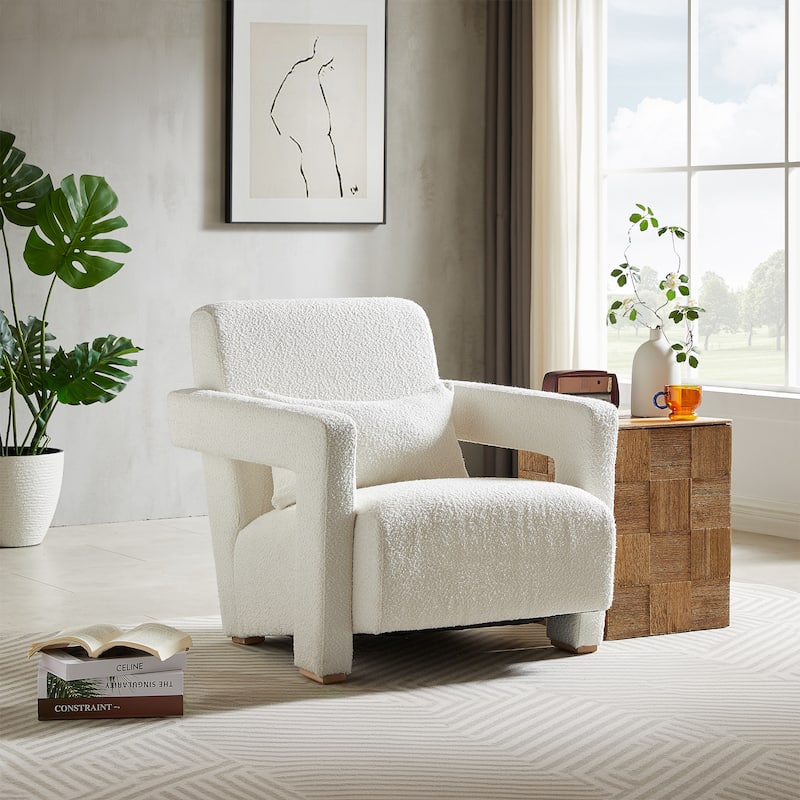 Sleek Right-Angle Armrests,Ergonomic Lumbar Support,Square Wooden Block Legs,Inclined Seat for Comfort,Artistic Statement Piece