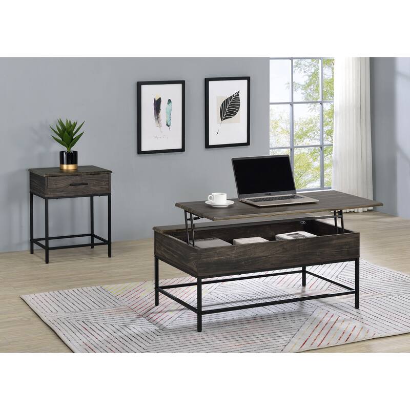 Modern Brown MDF Lift-Top Coffee and Tea Table Set, 2 Pieces