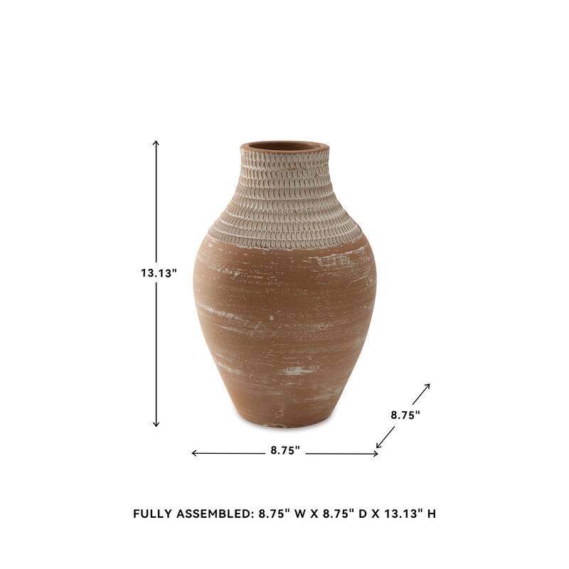 Signature Design by Ashley Reclove Distressed White/Brown Vase