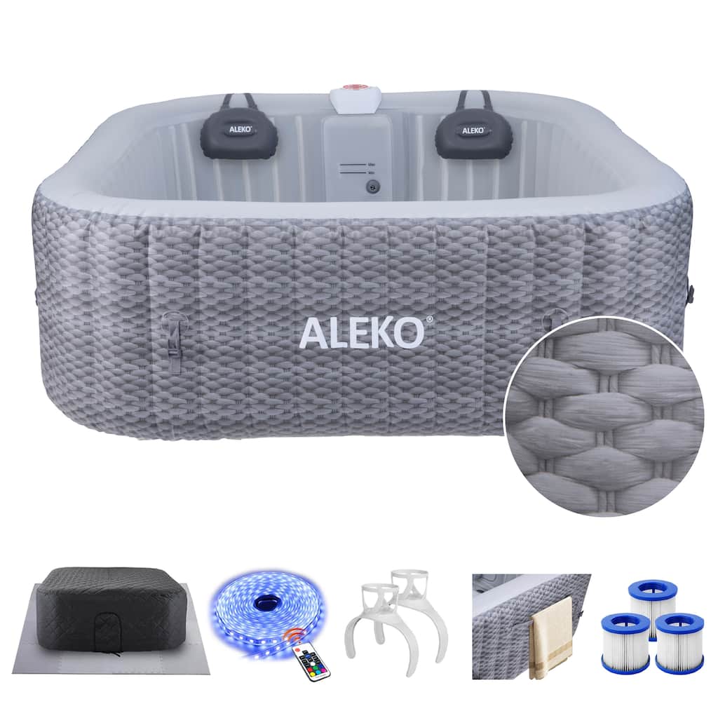 ALEKO Square Inflatable 6 prs Hot Tub Spa with Energy-saving Cover & Jets