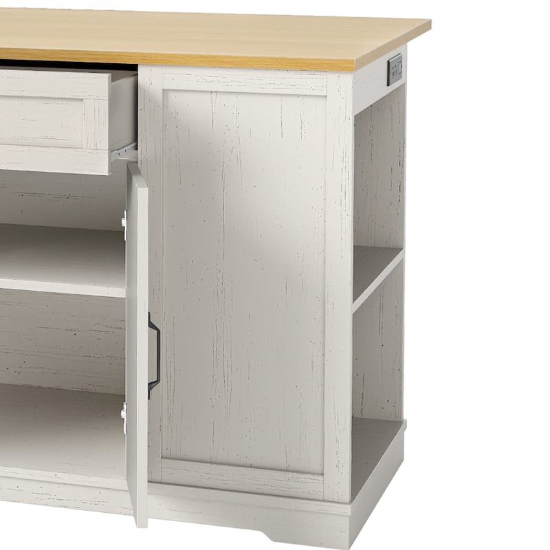 Moasis Rolling Kitchen Island with Trash Can Storage and Power Outlet &Spice Rack