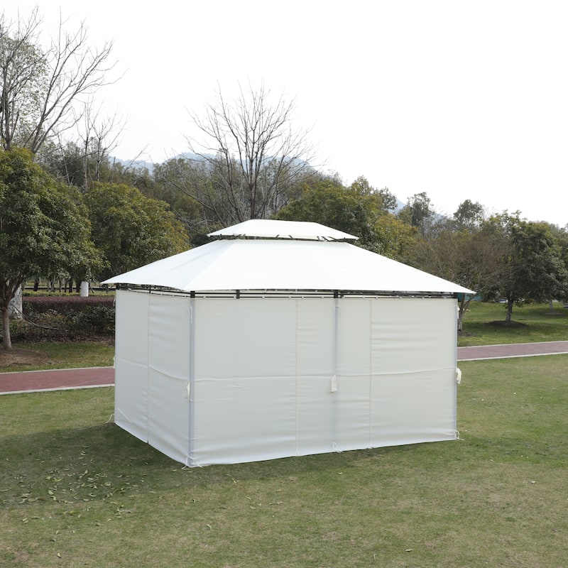 13x10 Outdoor Patio Gazebo Canopy Tent, Metal Patio Gazebo with Ventilated Double Roof & Mosquito Net for Lawn, Garden
