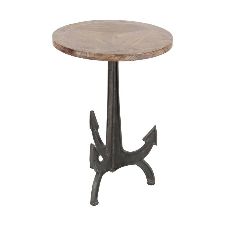 Black Metal Anchor Accent Table with Brown Wood Top