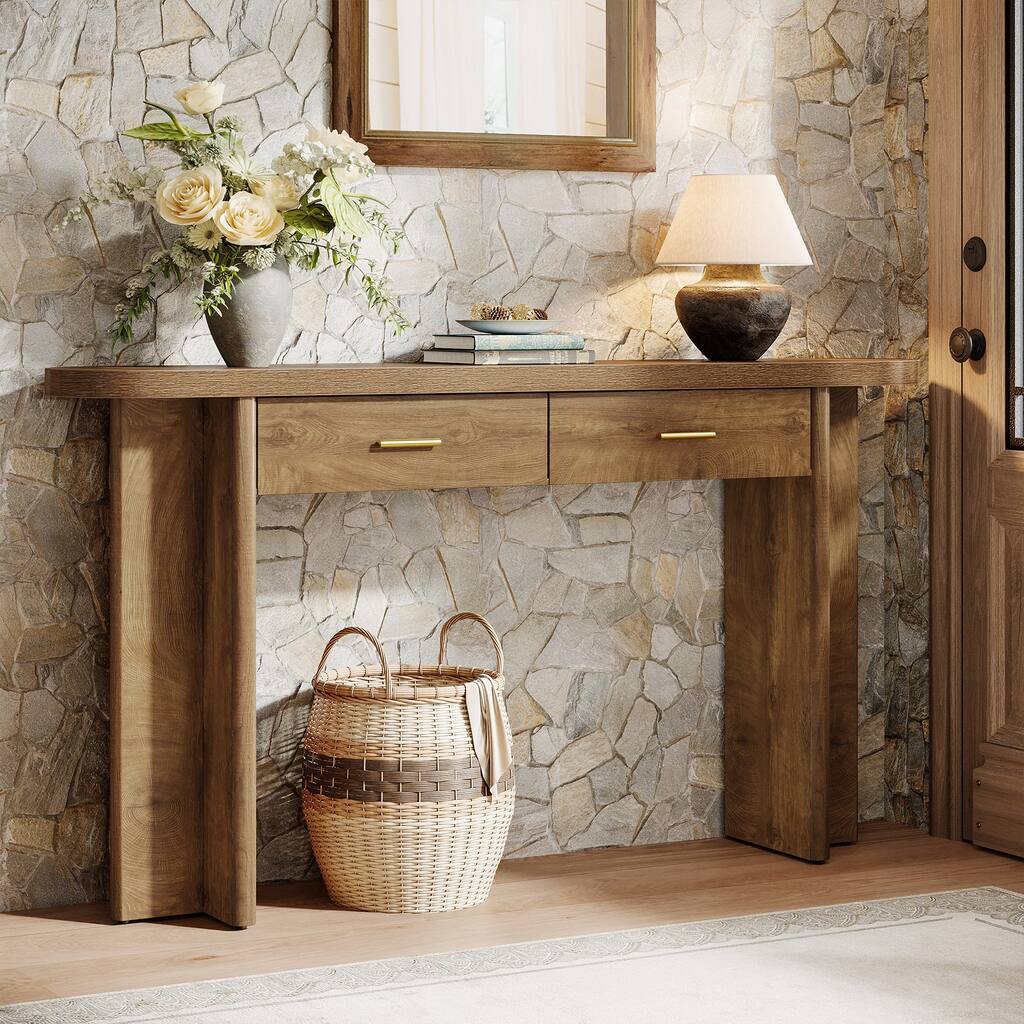 63'' Console Table with 2 Drawers Oval Curved Entryway Table