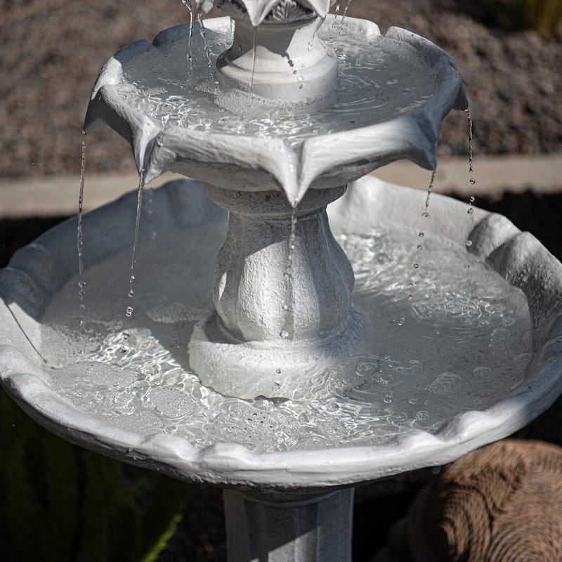 XBrand 44" H Fiberglass/Resin 2-Tier Solar Water Fountain w/ Solar Panel and Auto-Shut Off Pump, Solar Garden Fountain