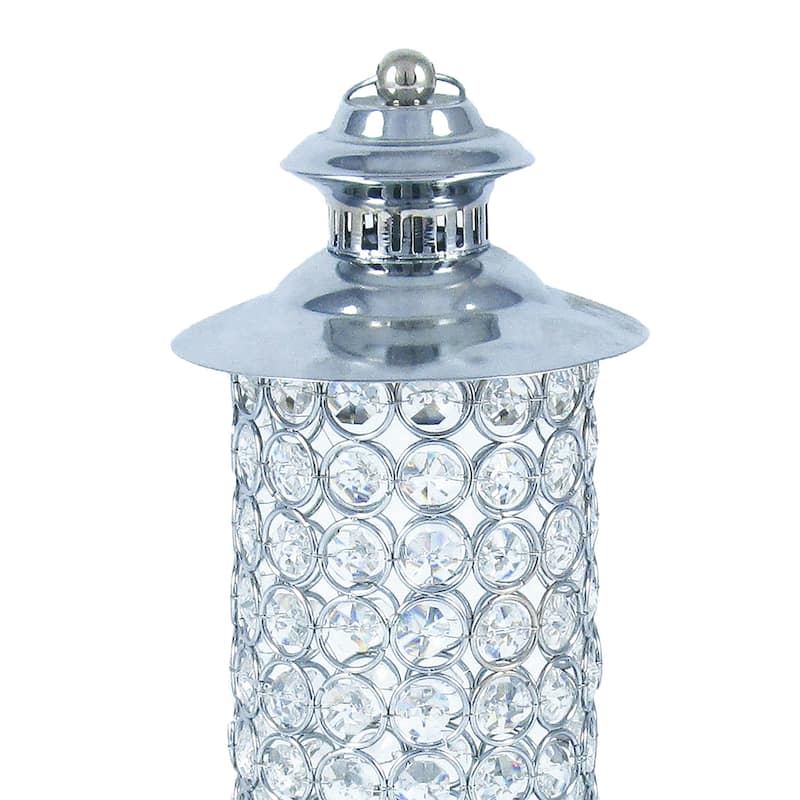 Silver Crystal Bead Hurricane Lantern Candle Holder Centerpiece 11in - 11" H x 5" W x 5" DP