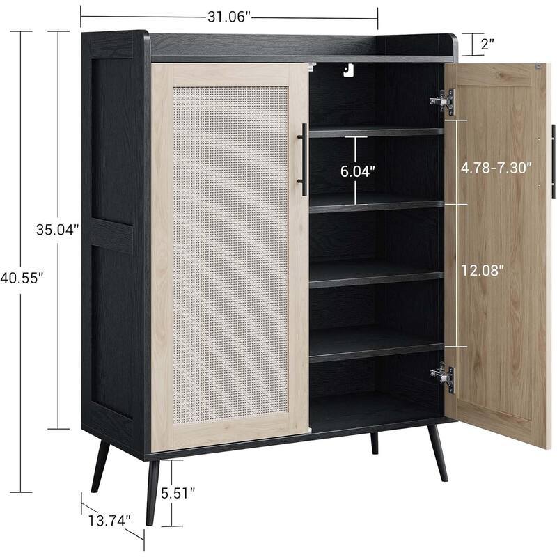 Rattan Shoe Storage Cabinet with Adjustable Shelves