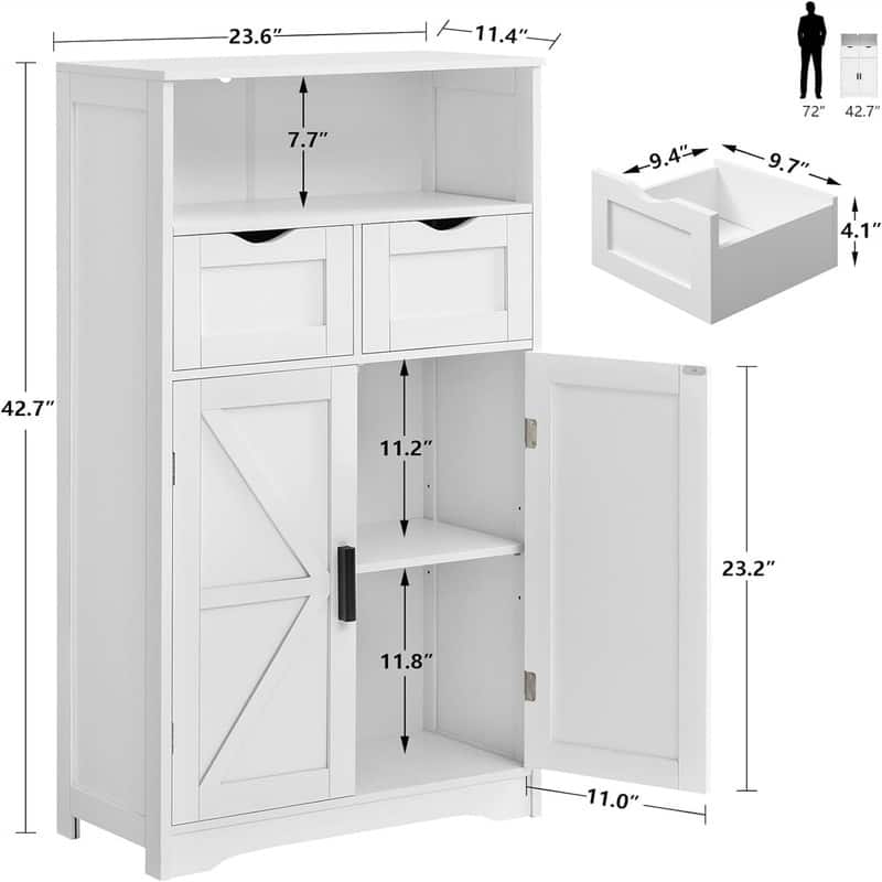 Floor Cabinet with 2 Doors 2 Drawers - 11.4"D x 23.6"W x 42.7"H