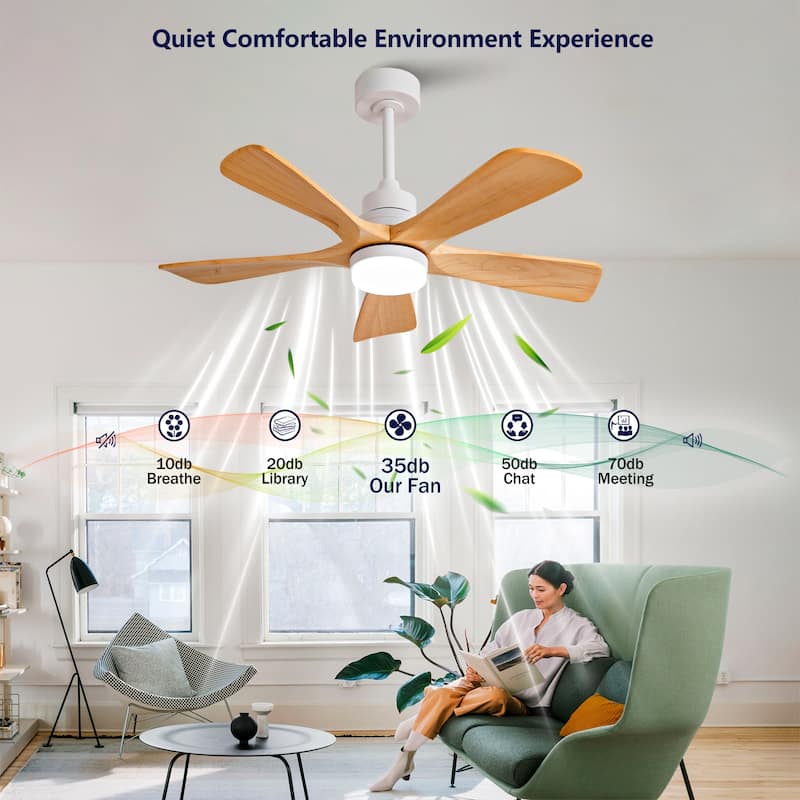 42 Inch Modern Ceiling Fans With Lights and Remote Control, 5 Solide Wood Blades, Reversible DC Motor