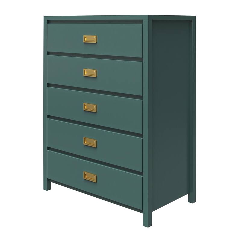 Anmytek Teal 5-Drawer Kids' Dresser with Brass Hardware, Modern Storage for Bedroom Entryway Nursery