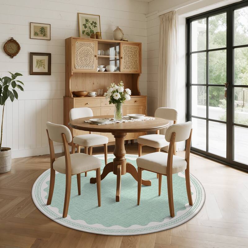 Scalloped Pattern Rugs for Living Room Bedroom Soft Non Slip Low Pile Throw Carpet Washable Foldable Area Rug