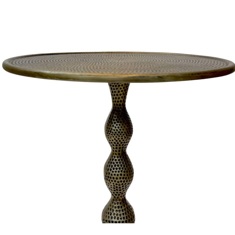 Pearson Hammered Dimple Round Metal Side Table - Aluminium Base and Top Accent Table Antique Brass Finish