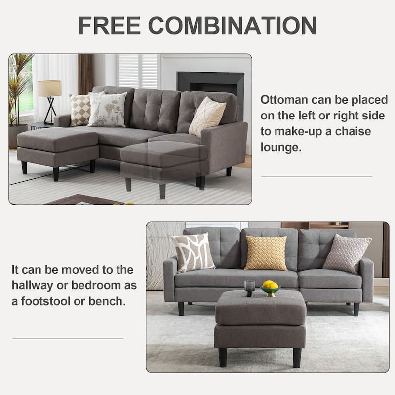 Javlergo Convertible Sectional Sofa, L Shaped Couch with Linen Fabric, Reversible 3-Seater Lounge Couch for Living Room