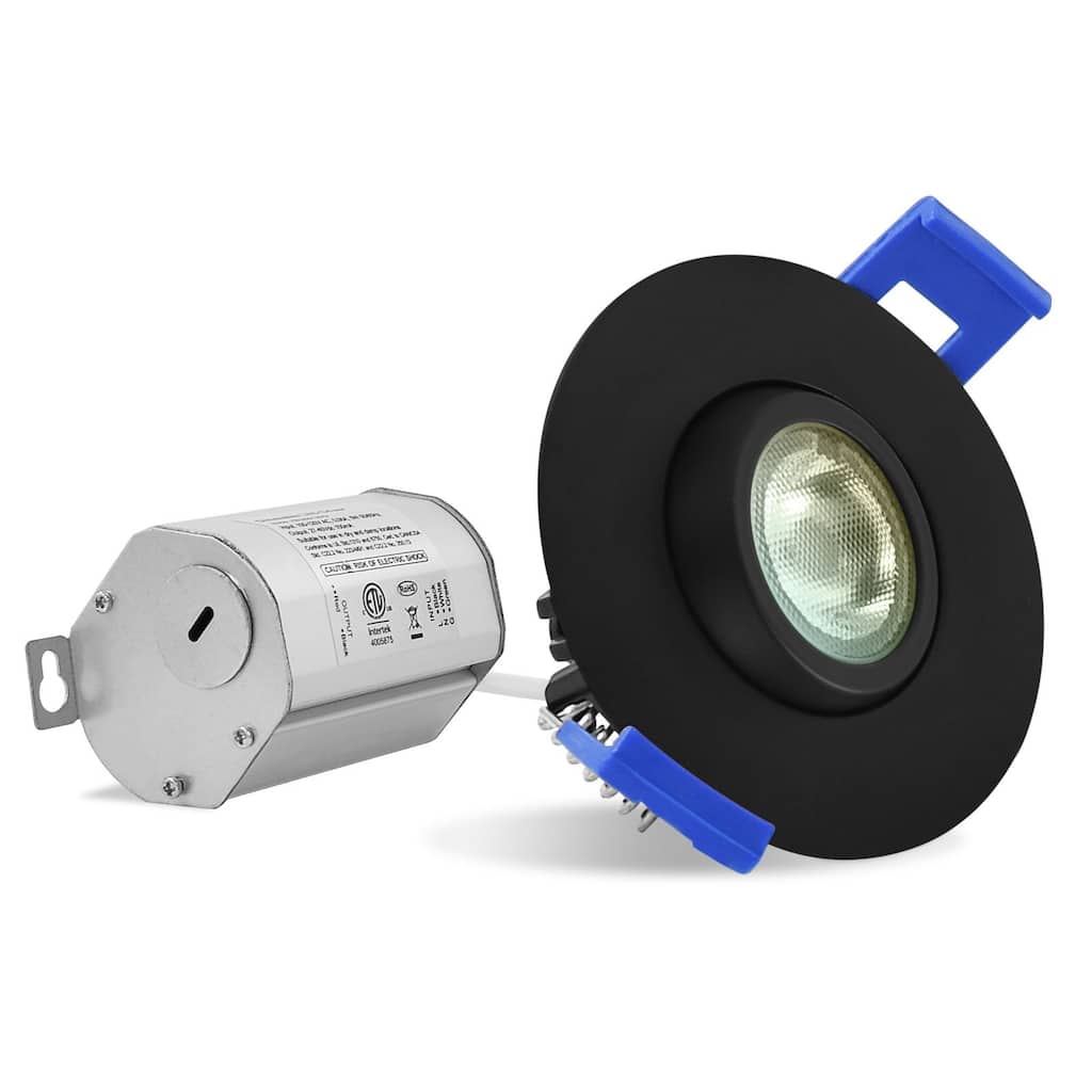 LUXRITE 2 Inch Gimbal LED Recessed Lighting J-Box CRI90 5W 5CCT Dimmable 400 Lumens Black - 2700/3000/3500/4000/5000