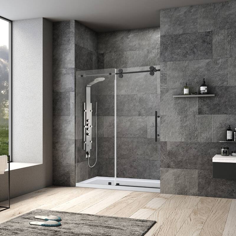 Villena 68" W x 78" H Single Sliding Shower Door,Matt Black - 68 inches