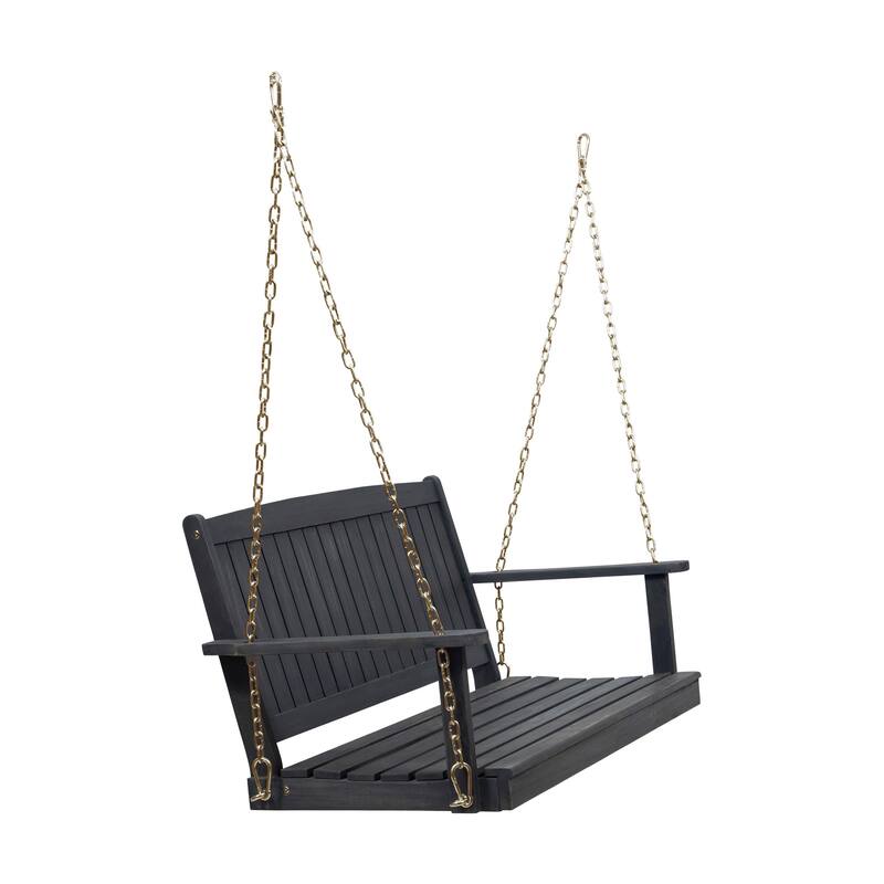 Rike Porch Swing Bench, Slatted Acacia Wood Backrest, 48 Inch Gray