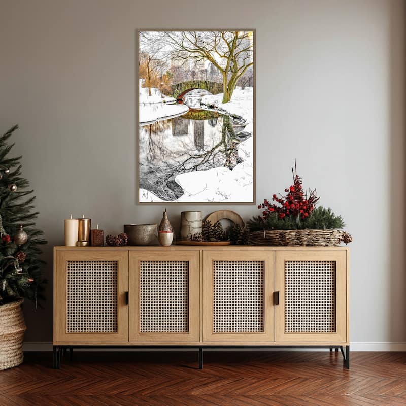 Central Park Winter No 7 by Murray Bolesta Framed Canvas Wall Art Print - Sylvie Dark Gold