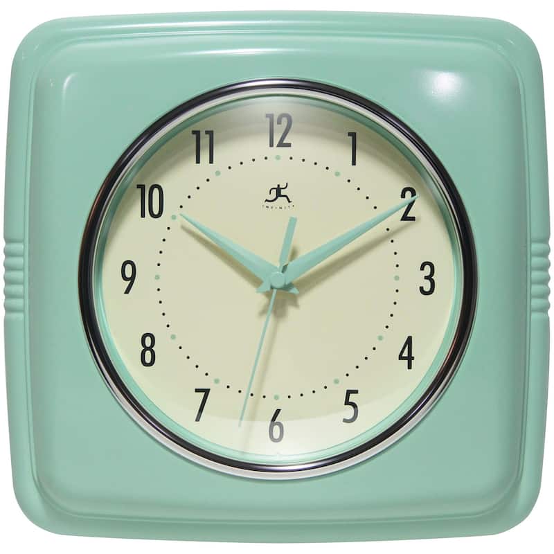 Infinity Instruments Retro 9.25-inch Square Wall Clock - 9.25 x 1.875 x 9.5 - Pastel Green