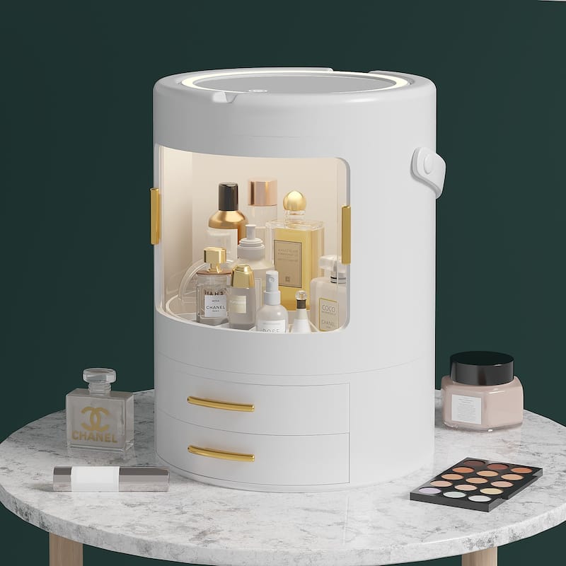 Makeup Organizer Bathroom Medicine Organizer Cosmetic Display Cases with Led Mirror for Dresser, Vanity Countertop