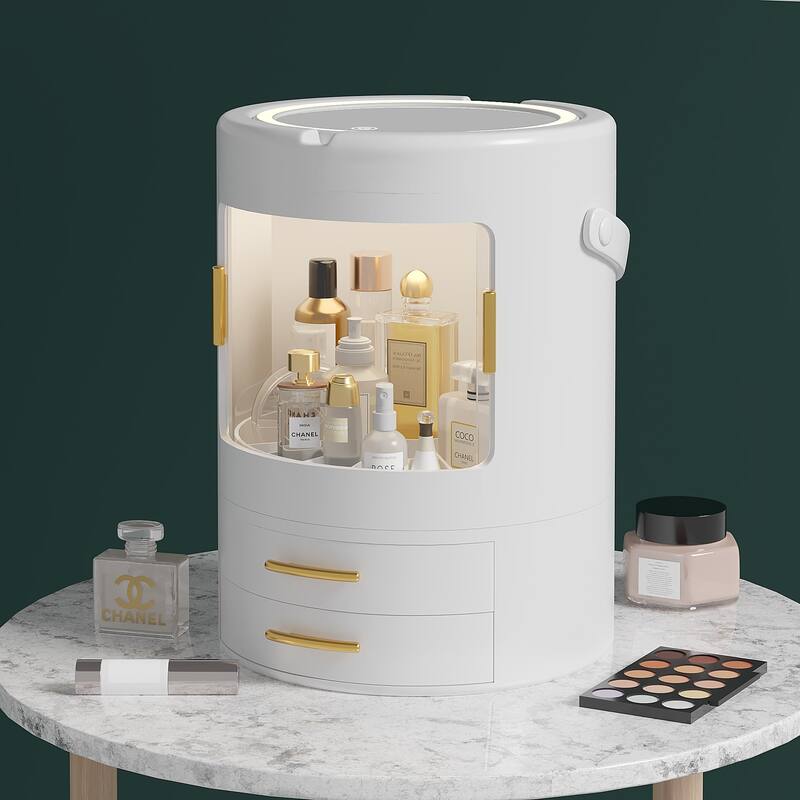 Makeup Organizer Bathroom Medicine Organizer Cosmetic Display Cases with Led Mirror for Dresser, Vanity Countertop