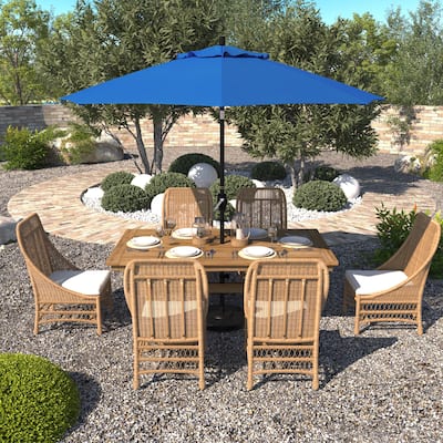 California Umbrella 9' Rd. Crank Lift Push Button Tilt Aluminum Aluminum Patio Umbrella, Black Finish, Olefin Fabric