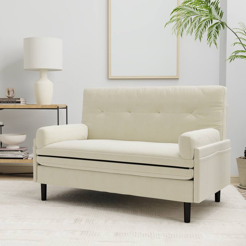 Ivory 55.11" Multi-Functional Adjustable Corduroy Loveseat Sofa, Convertible Lounge Chair and Guest Bed