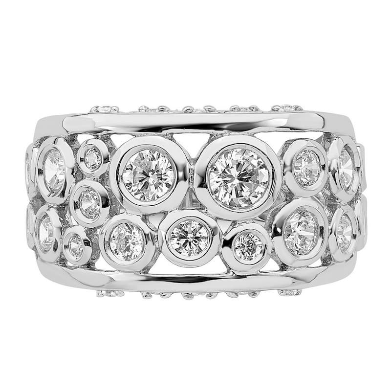 Curata 925 Sterling Silver Rhodium Plated Bezel set Fancy CZ Cubic Zirconia Ring